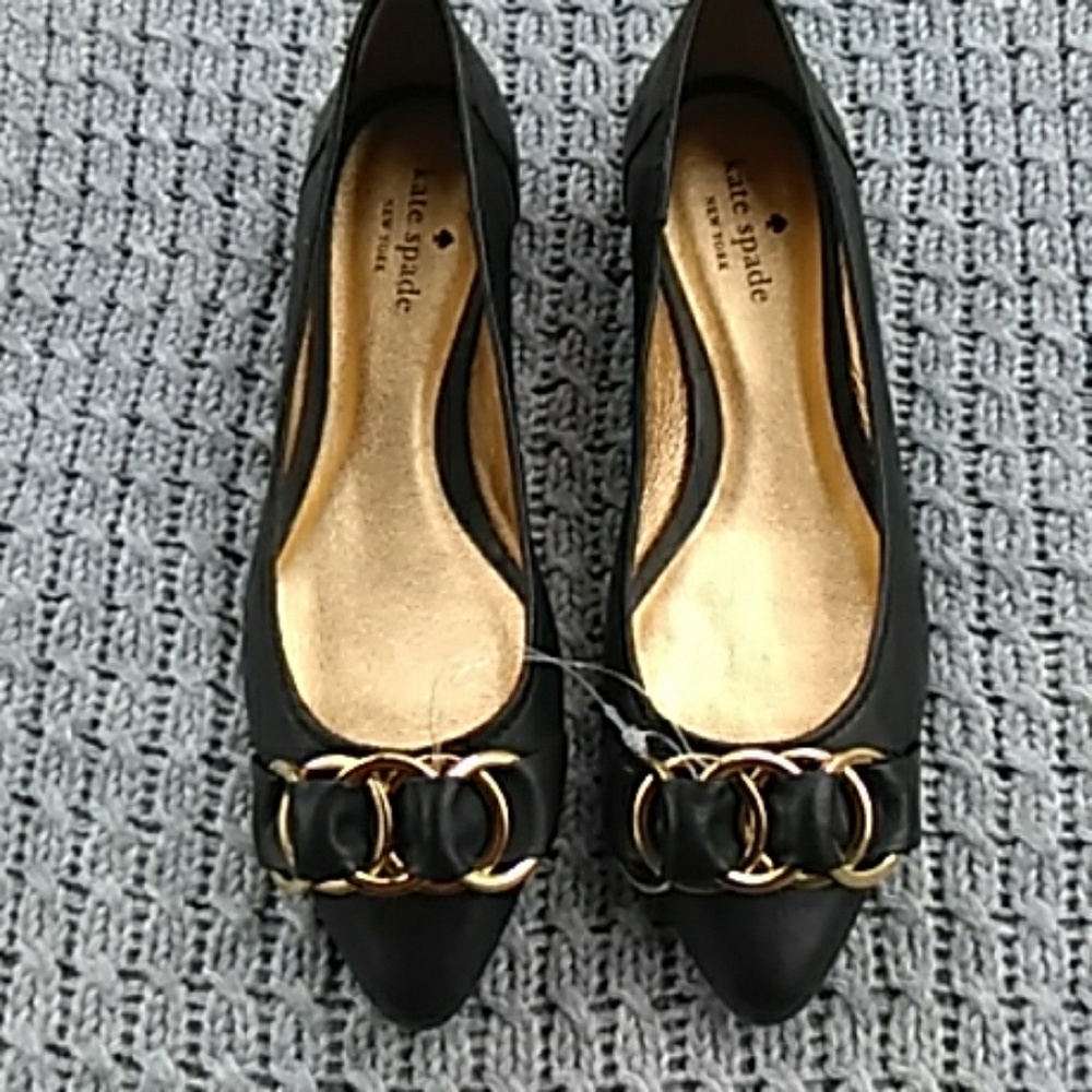 Kate Spade Black Flats w/Gold Hardware
